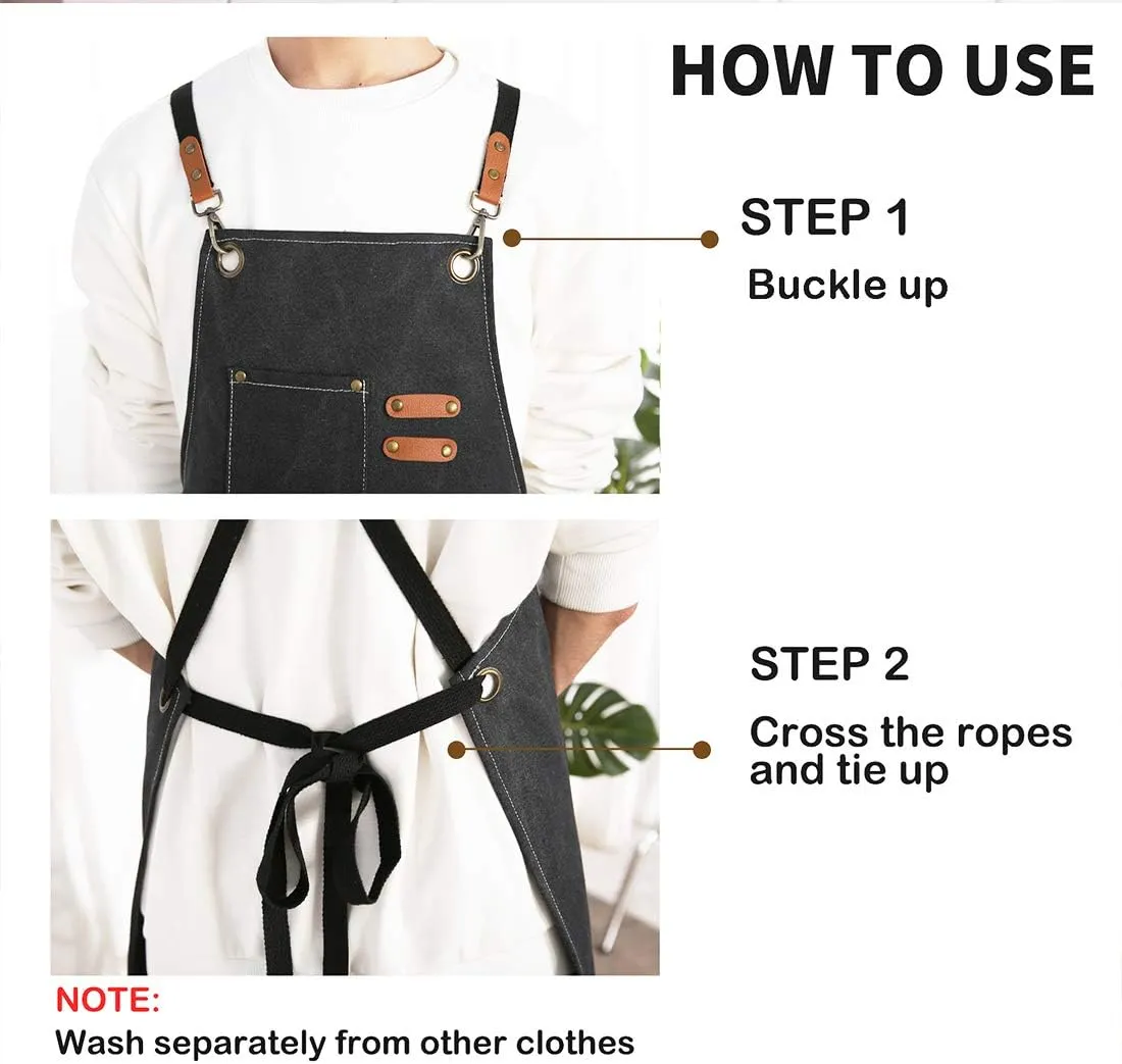 Chef Apron,Cross Back Apron for Women and Men,Cotton Canvas Apron with Adjustable Straps and Large Pockets,Kitchen Cooking Baking Bib Apron