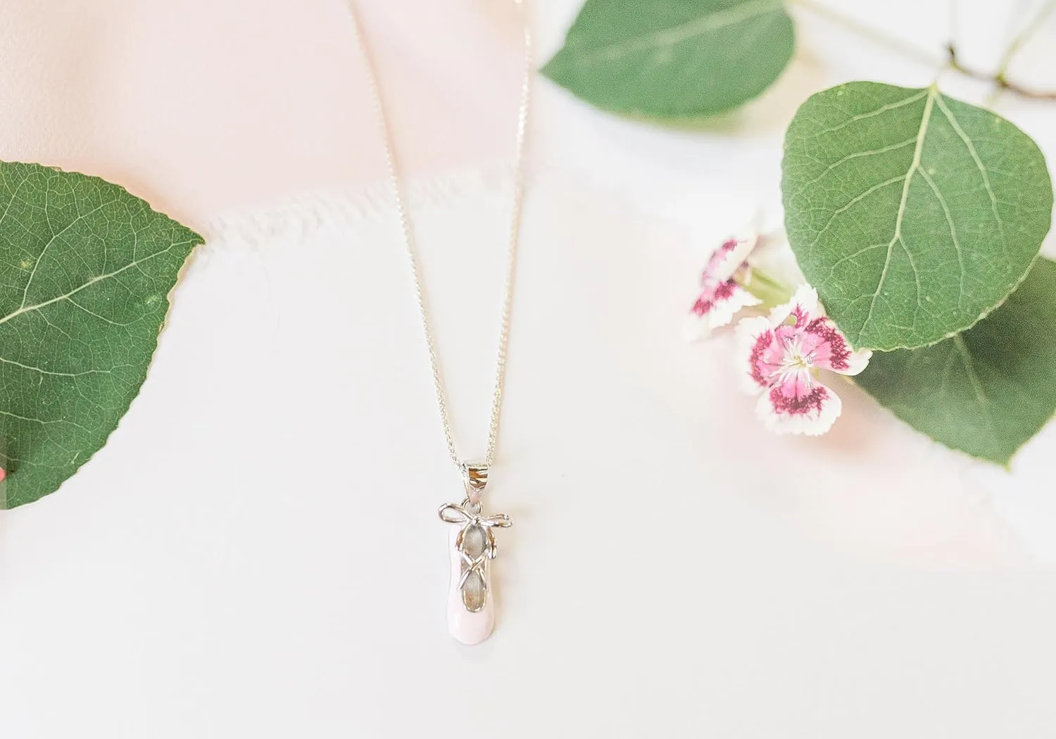 Cherished Moments Sterling Silver Pink Ballet Slipper Shoe Necklace for Children, Toddlers, Little Girls, Kids, Teens, or Adults, Dance Recital Gifts