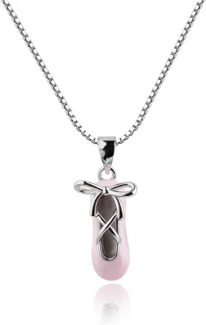 Cherished Moments Sterling Silver Pink Ballet Slipper Shoe Necklace for Children, Toddlers, Little Girls, Kids, Teens, or Adults, Dance Recital Gifts
