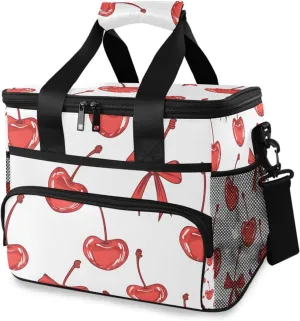 Cherry Red Berry White Cooler Bag Insulated Cooler Soft Sided Cooler 24 Can Portable Picnic Bag Large Leakproof Lunch Bag Box for Beach Grocery Camping Travel Car Men Women