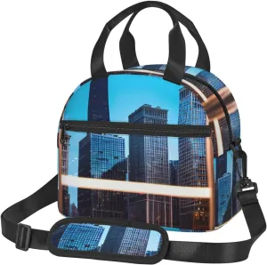 Chicago Reflect Print Foods Insulated Lunch Bag Cute Tote Box Leakproof Cooler Adjustable Shoulder Strap