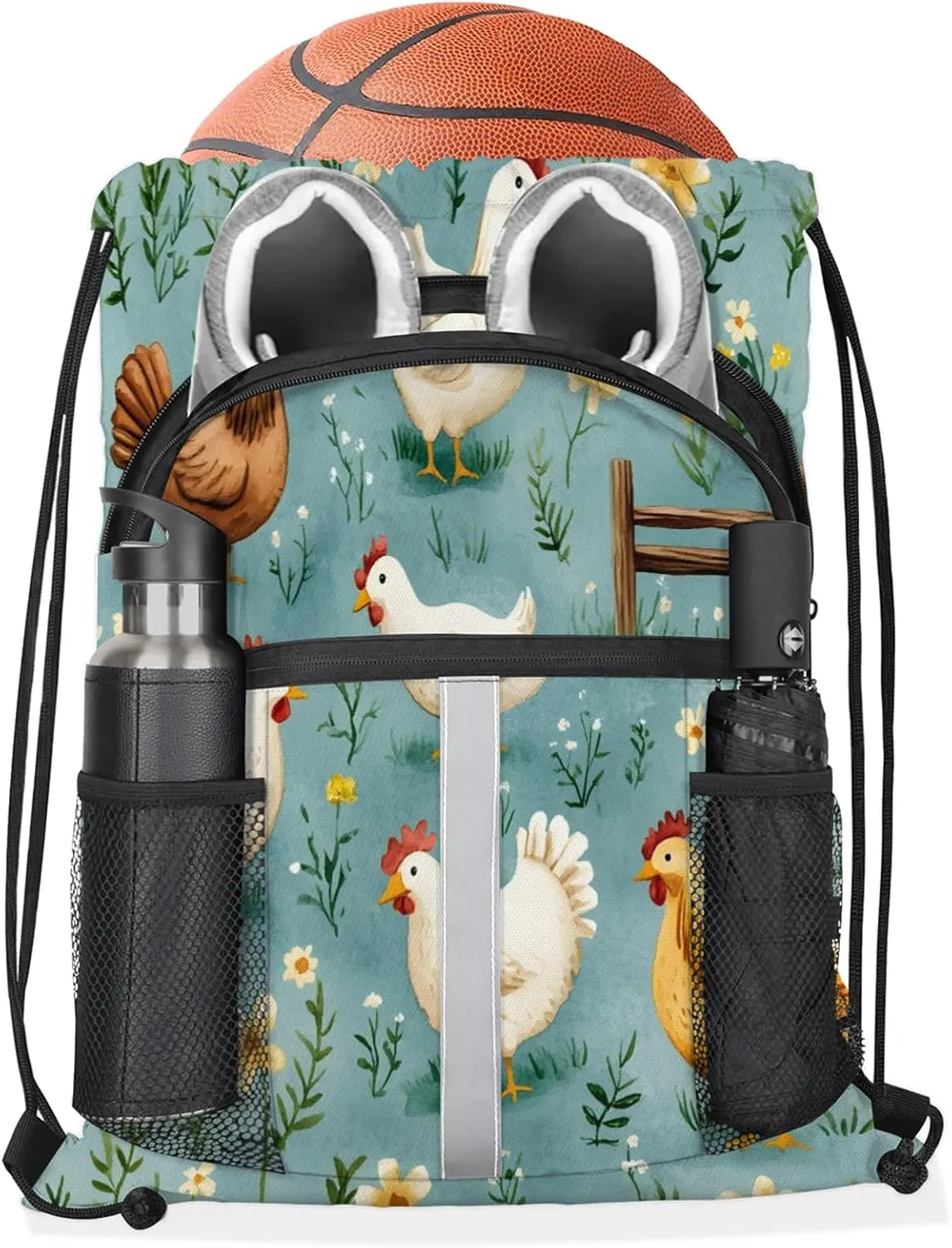 Chicken Drawstring Backpack Waterproof Animal Small String Bags Sackpack for Sports, Gym, Travel, Swimming, Beach
