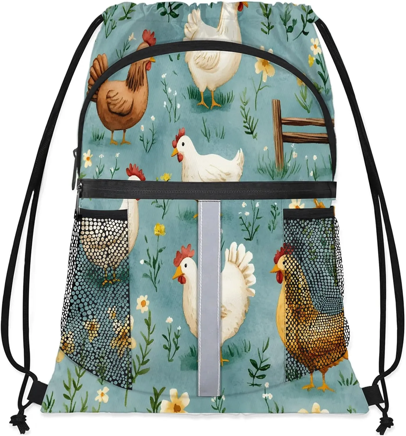 Chicken Drawstring Backpack Waterproof Animal Small String Bags Sackpack for Sports, Gym, Travel, Swimming, Beach