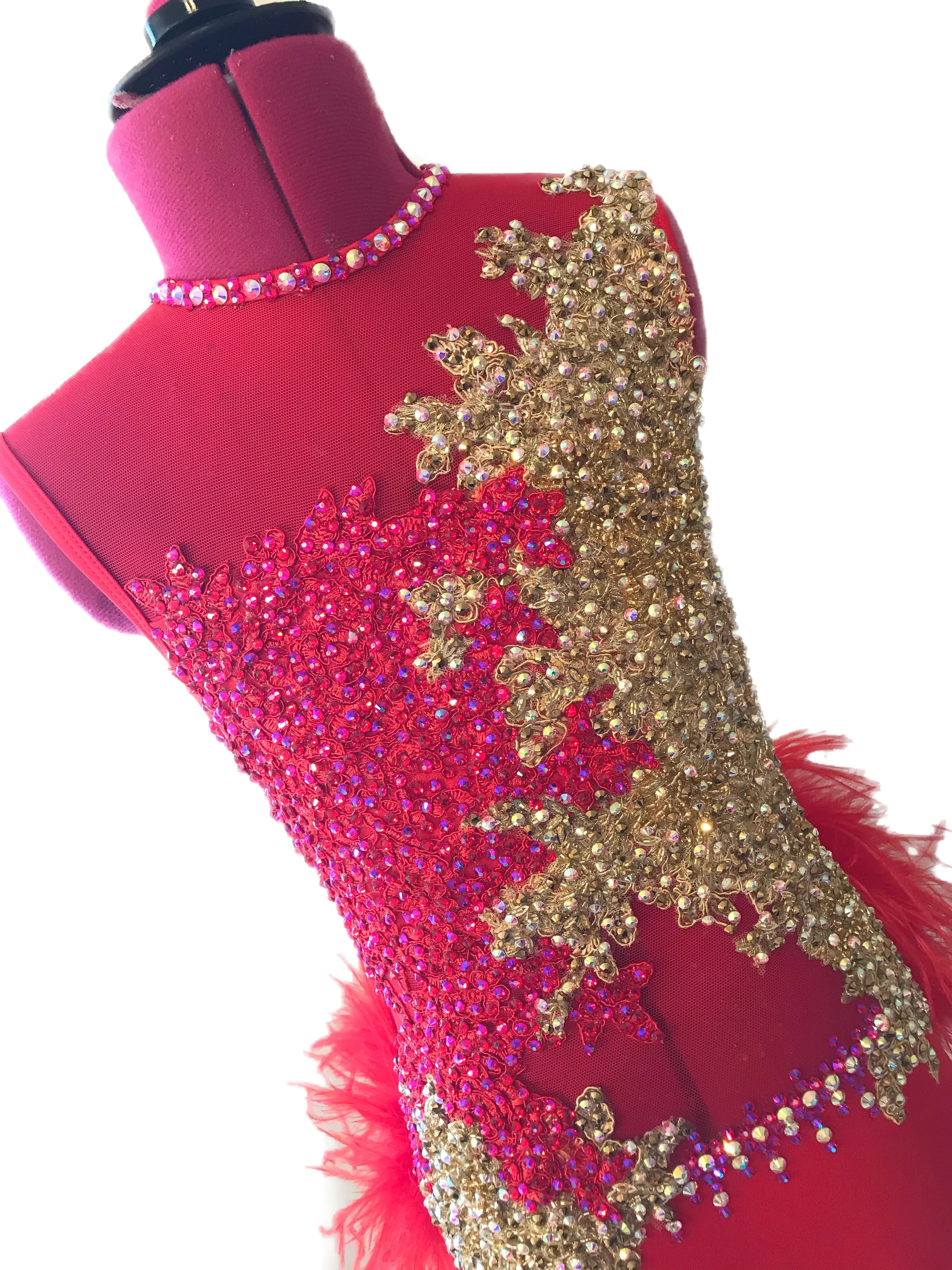 CHILD MEDIUM red with gold ready to ship competition dance costume musical theater or jazz