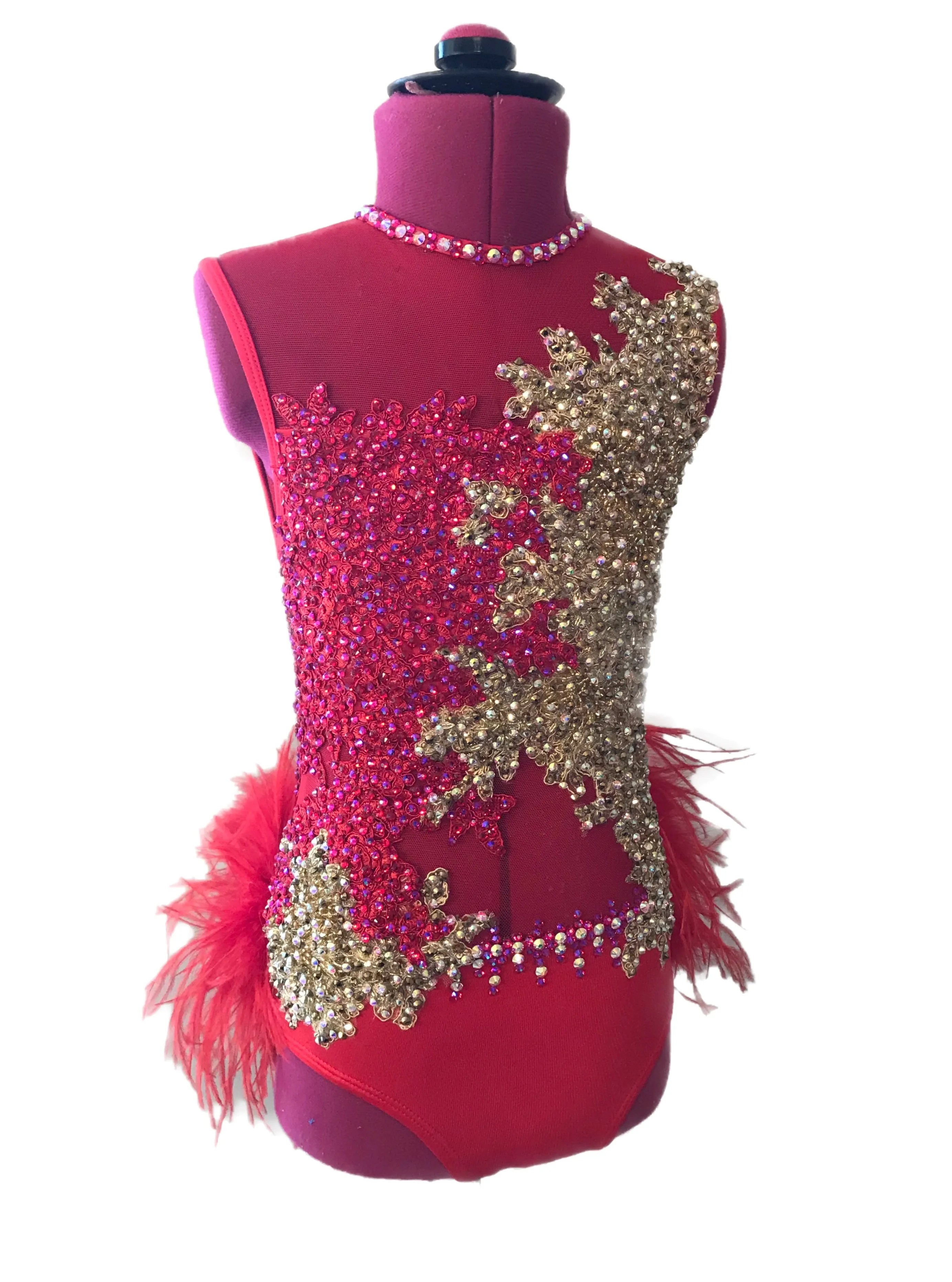 CHILD MEDIUM red with gold ready to ship competition dance costume musical theater or jazz