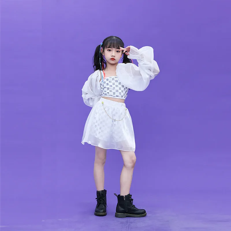 Children's Jazz hiphop street Dance Performance Clothing for girls  Kindergarten Model Walk Group Dance Outfits