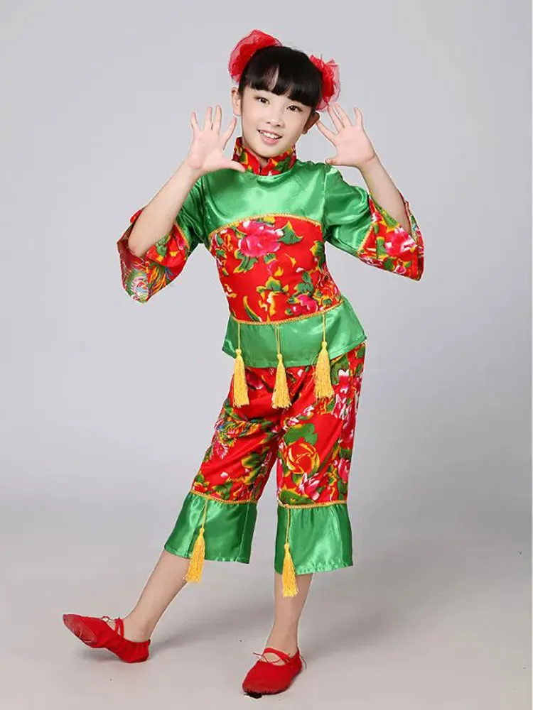 Children's New Year Red Hanfu Costume Traditional Style Yangko Dance Outfit