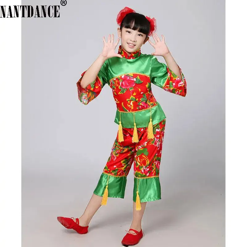 Children's New Year Red Hanfu Costume Traditional Style Yangko Dance Outfit