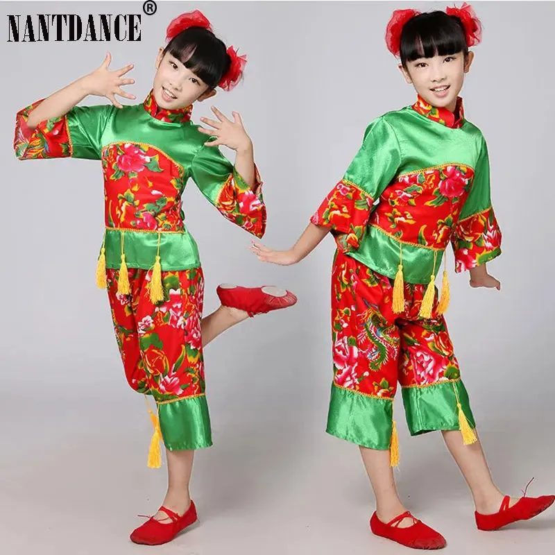 Children's New Year Red Hanfu Costume Traditional Style Yangko Dance Outfit