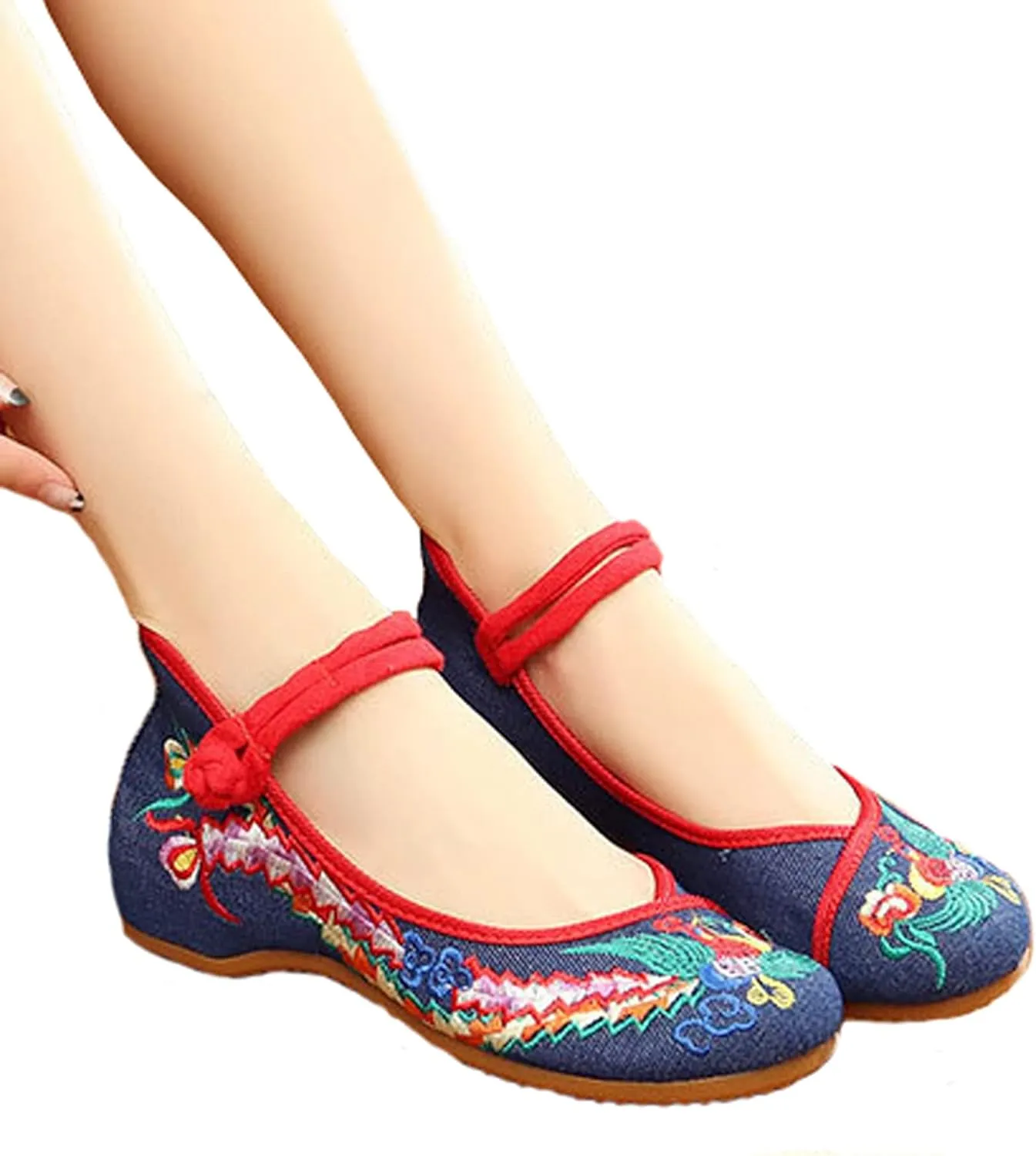 Chinese Embroidered Flats Women's Black Red Asian Traditional Mary Jane Ballet Yoga Shoes Rubber Sole