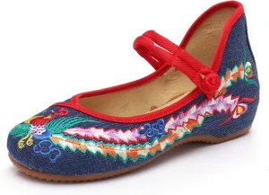 Chinese Embroidered Flats Women's Black Red Asian Traditional Mary Jane Ballet Yoga Shoes Rubber Sole