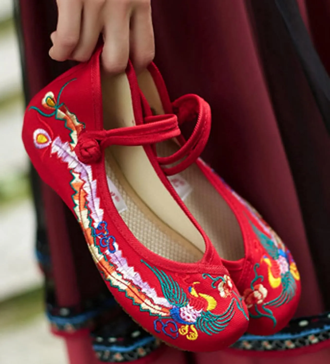 Chinese Embroidered Flats Women's Black Red Asian Traditional Mary Jane Ballet Yoga Shoes Rubber Sole