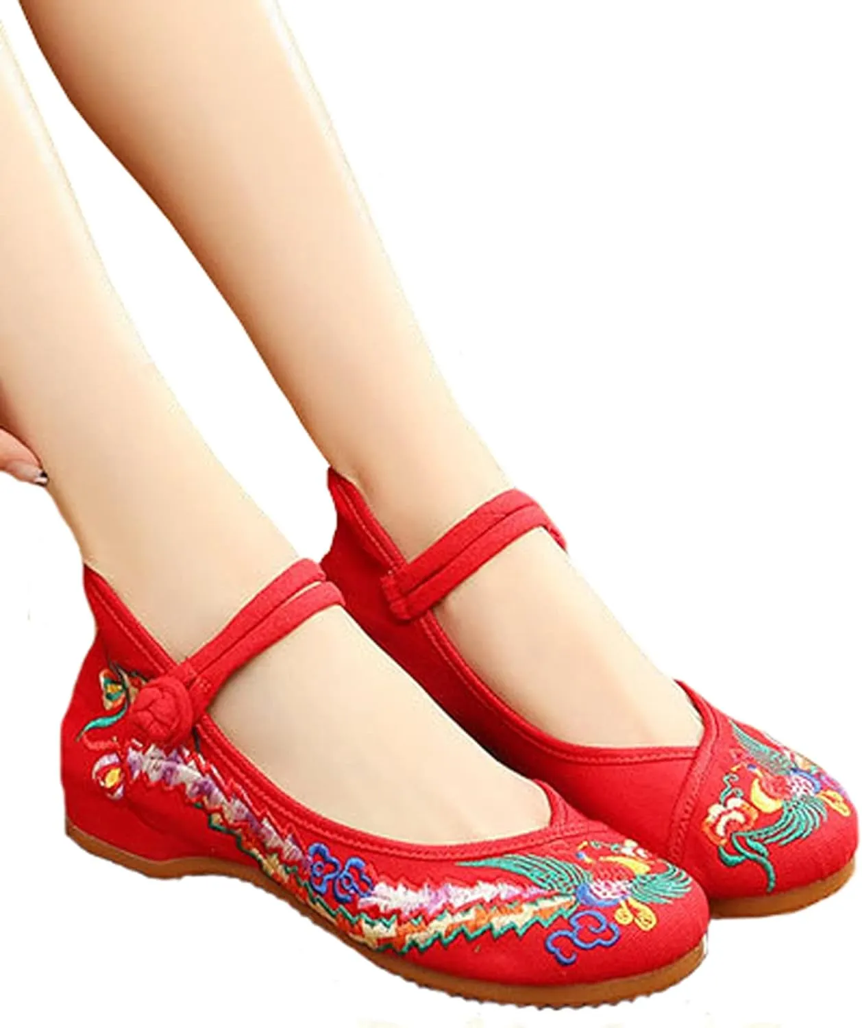 Chinese Embroidered Flats Women's Black Red Asian Traditional Mary Jane Ballet Yoga Shoes Rubber Sole