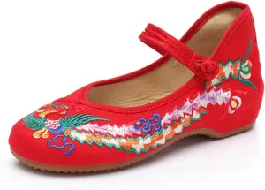 Chinese Embroidered Flats Women's Black Red Asian Traditional Mary Jane Ballet Yoga Shoes Rubber Sole