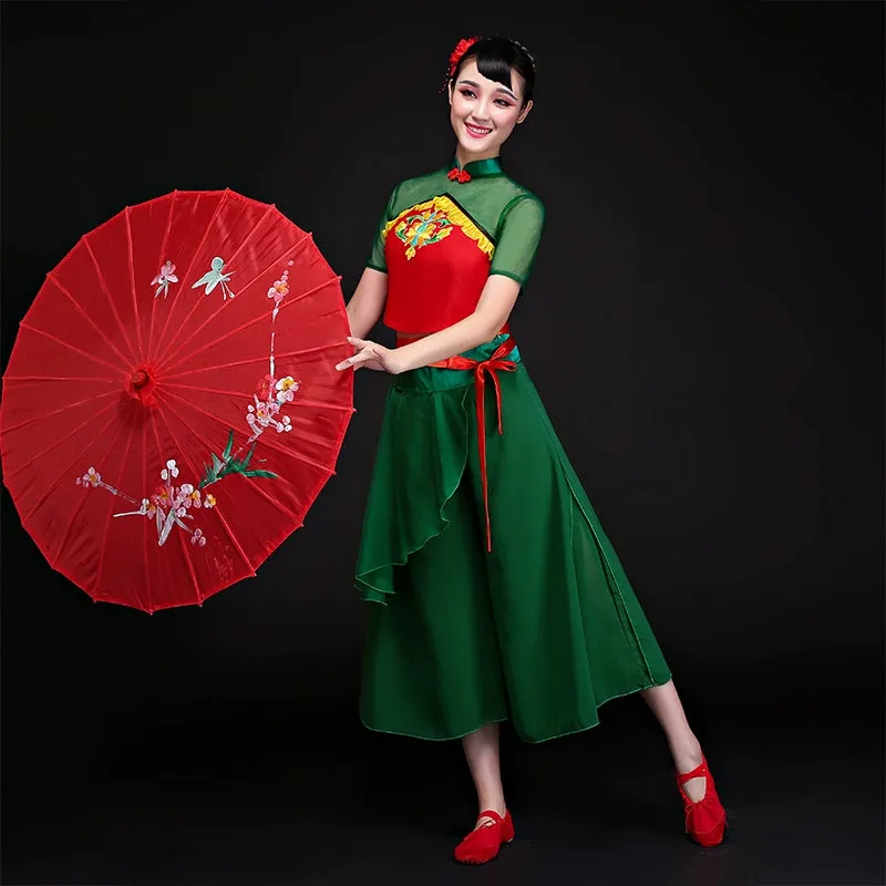 Chinese Folk Dance Costumes Classical Dance Costume Female Yangge Costume Square Fan Dance Costume Suit Umbrella Dance Adult