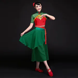 Chinese Folk Dance Costumes Classical Dance Costume Female Yangge Costume Square Fan Dance Costume Suit Umbrella Dance Adult