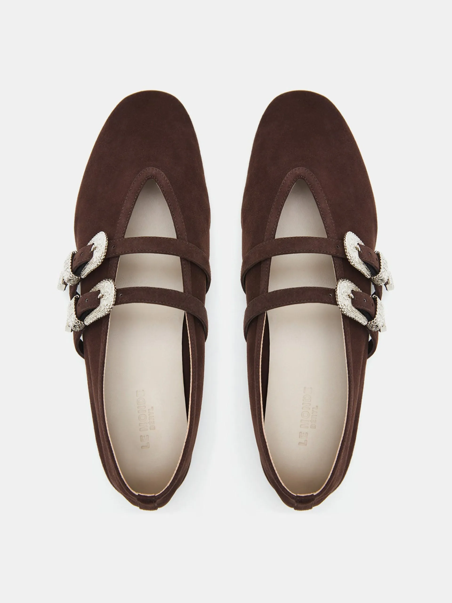 Chocolate suede Claudia ballet slippers