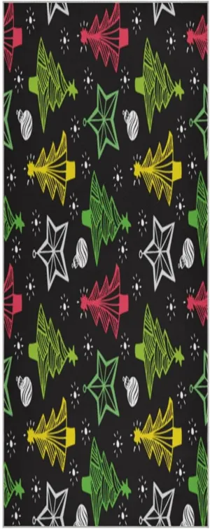 Christmas Pattern Vector Colorful Yoga Towel,Hot Yoga Mat Towel with Grip Dots Sweat Absorbent Non-Slip for Hot Yoga, 24" x72",Soft Yoga Blankets with Travel Bag,Pilates and Workout