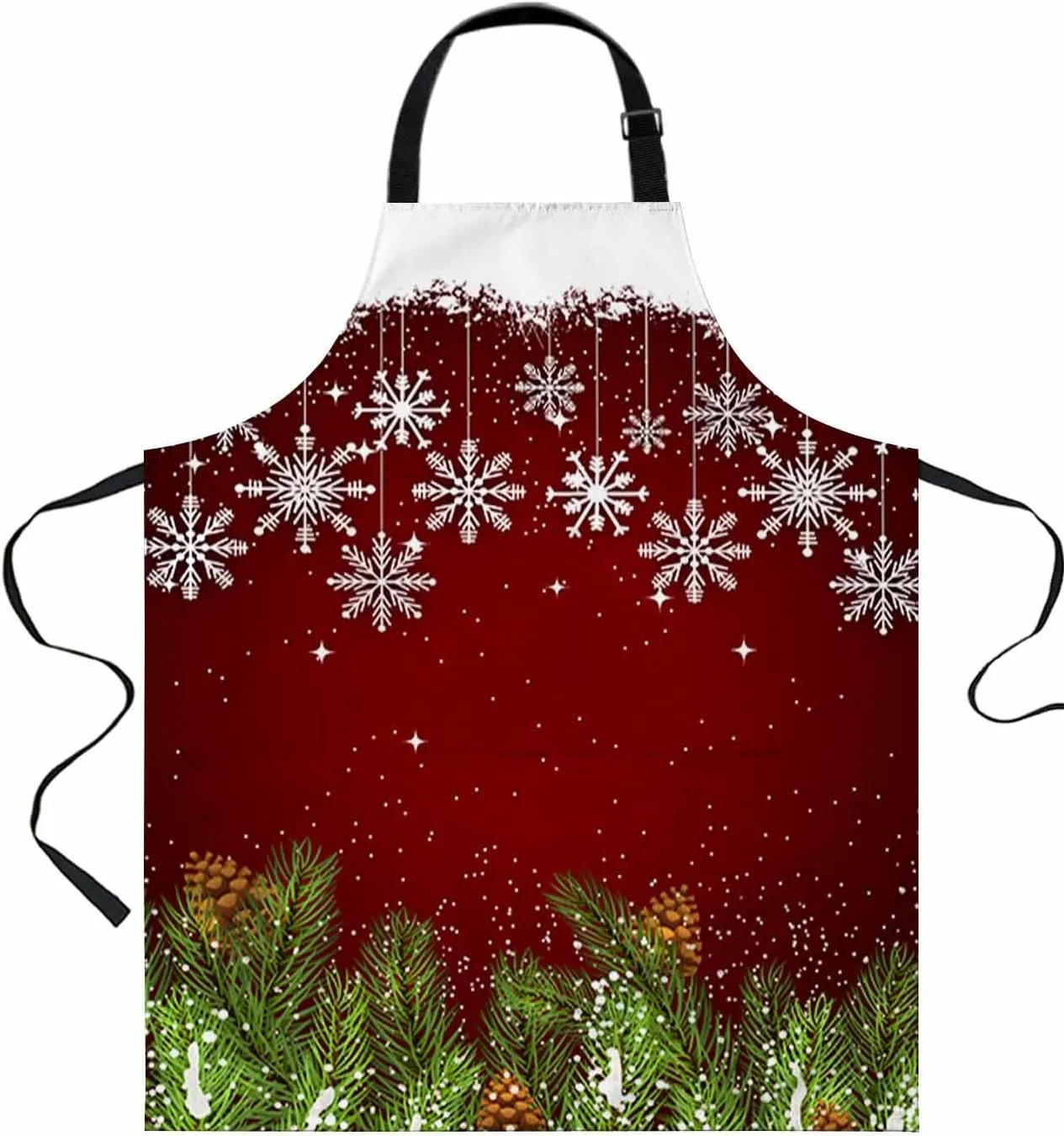 Christmas Snowflakes Waterproof Apron With Pockets, Winter Lantern Balls Pine Branches Kitchen Chefs Bib Cooking BBQ Grill Bake Adjustable Aprons for Women/Kids Home Garden Grooming Painting Gardening