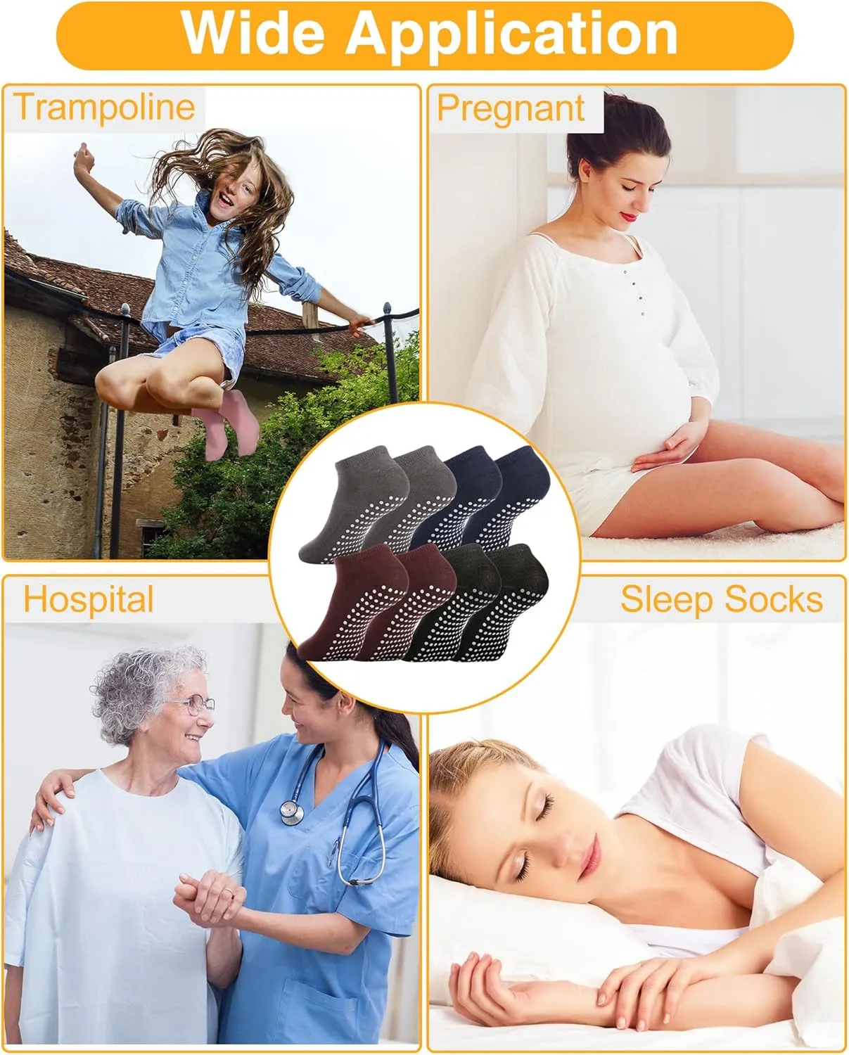 Chuarry 60 Pairs Grip Anti Yoga Socks Non Slip Pilates Socks Bulk Anti Skid Barre Ballet Socks for Women Elderly Hospital