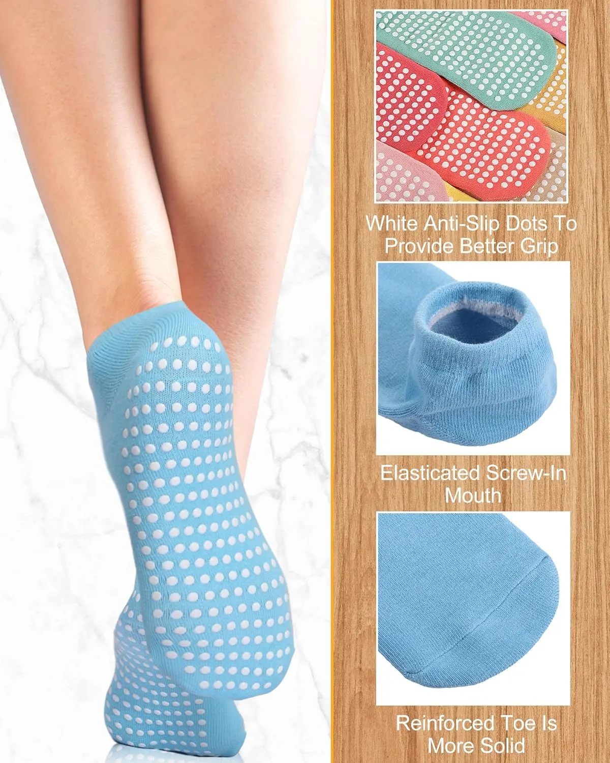 Chuarry 60 Pairs Grip Anti Yoga Socks Non Slip Pilates Socks Bulk Anti Skid Barre Ballet Socks for Women Elderly Hospital