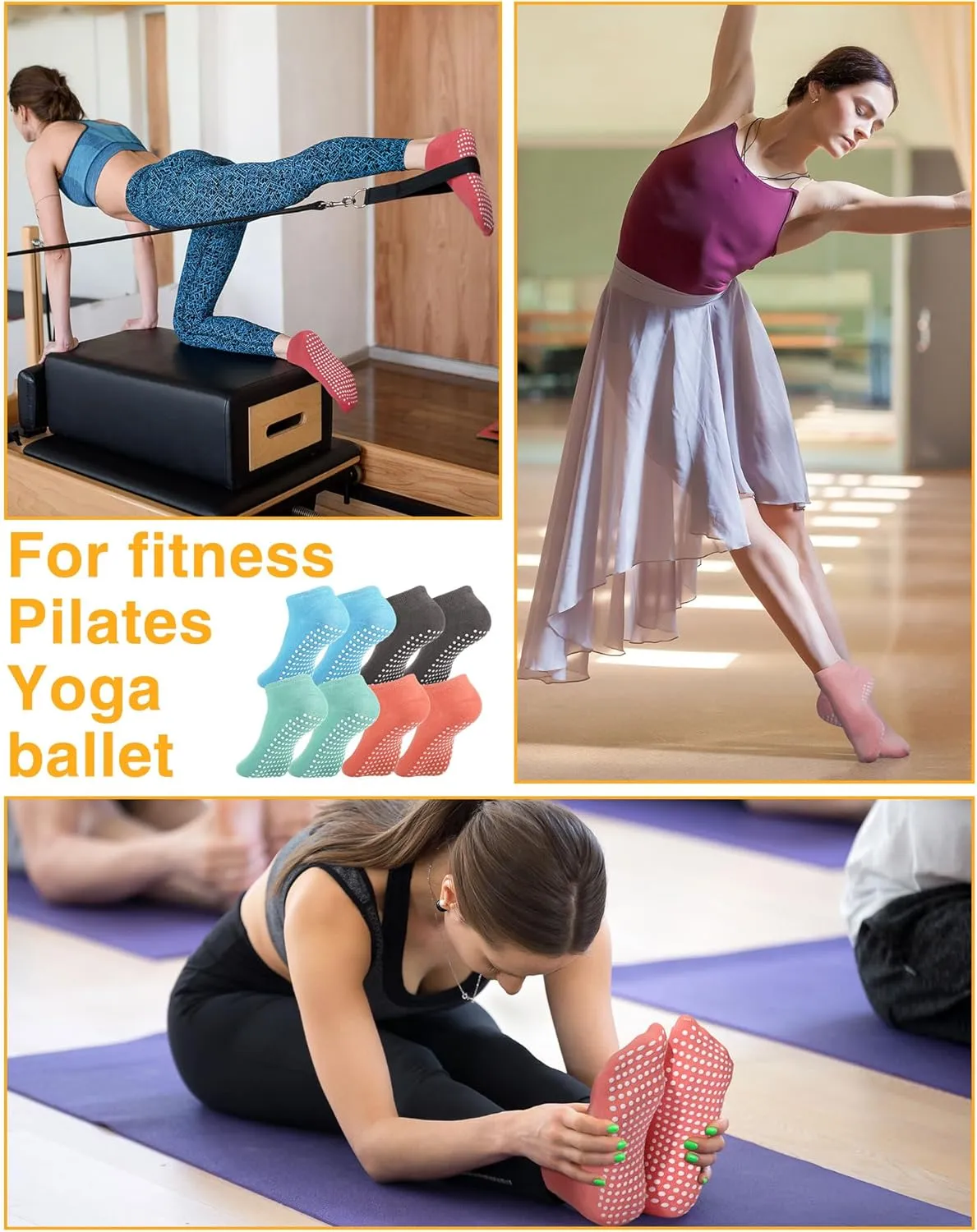 Chuarry 60 Pairs Grip Anti Yoga Socks Non Slip Pilates Socks Bulk Anti Skid Barre Ballet Socks for Women Elderly Hospital