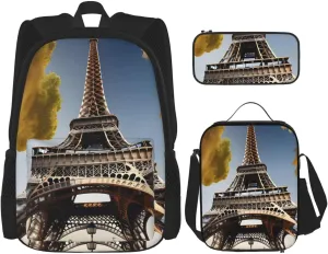 Cityscape Paris Eiffel Tower France Print Versatile Adjustable Shoulder Fashion Backpack Lunch Bag Pencil Case Large Capacity