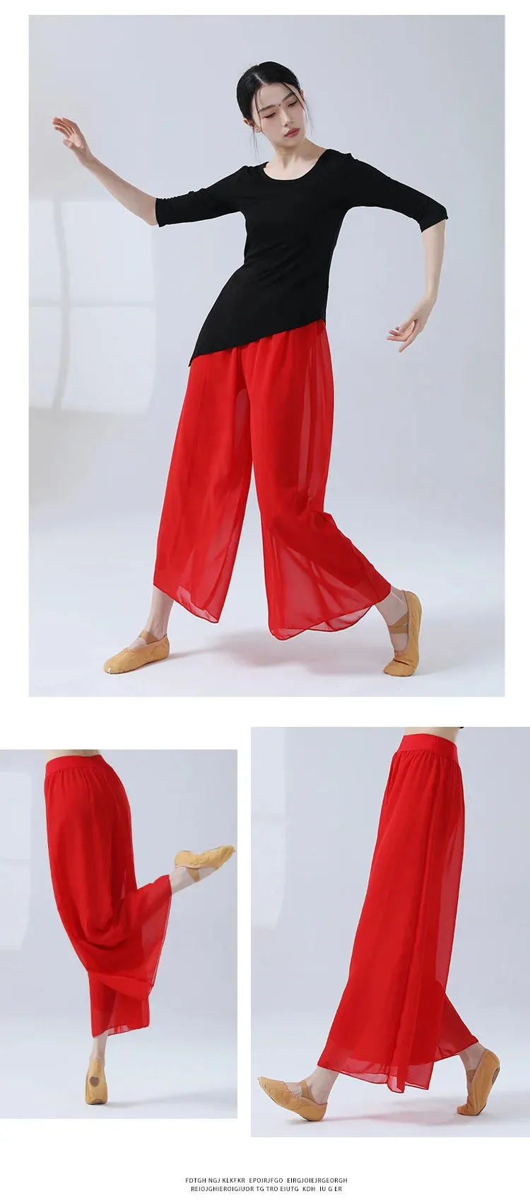 Classical Dance Chiffon Culottes Wide-Leg Pants Flowing Modern Practice Chinese Folk Dance Costume