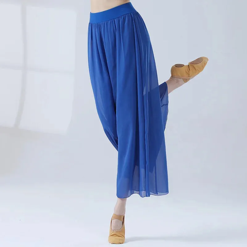 Classical Dance Chiffon Culottes Wide-Leg Pants Flowing Modern Practice Chinese Folk Dance Costume