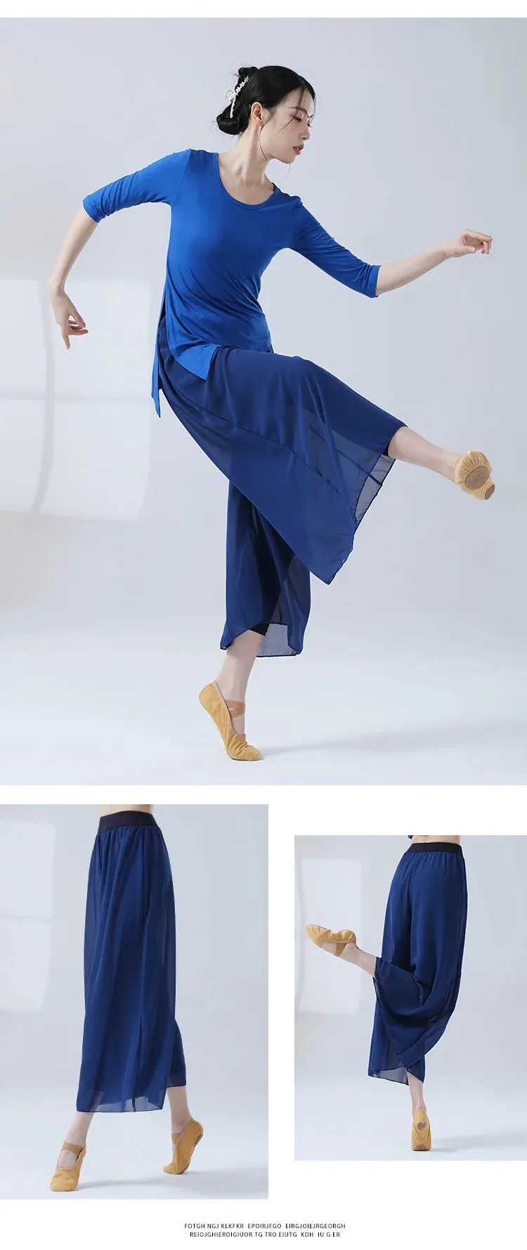 Classical Dance Chiffon Culottes Wide-Leg Pants Flowing Modern Practice Chinese Folk Dance Costume