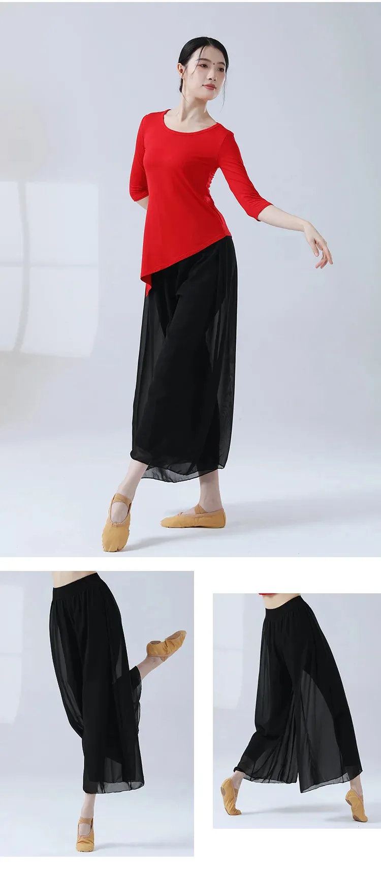 Classical Dance Chiffon Culottes Wide-Leg Pants Flowing Modern Practice Chinese Folk Dance Costume
