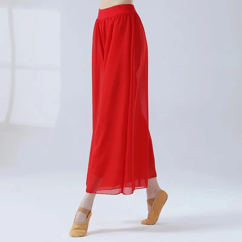 Classical Dance Chiffon Culottes Wide-Leg Pants Flowing Modern Practice Chinese Folk Dance Costume