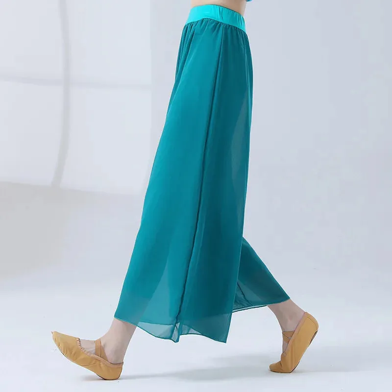 Classical Dance Chiffon Culottes Wide-Leg Pants Flowing Modern Practice Chinese Folk Dance Costume