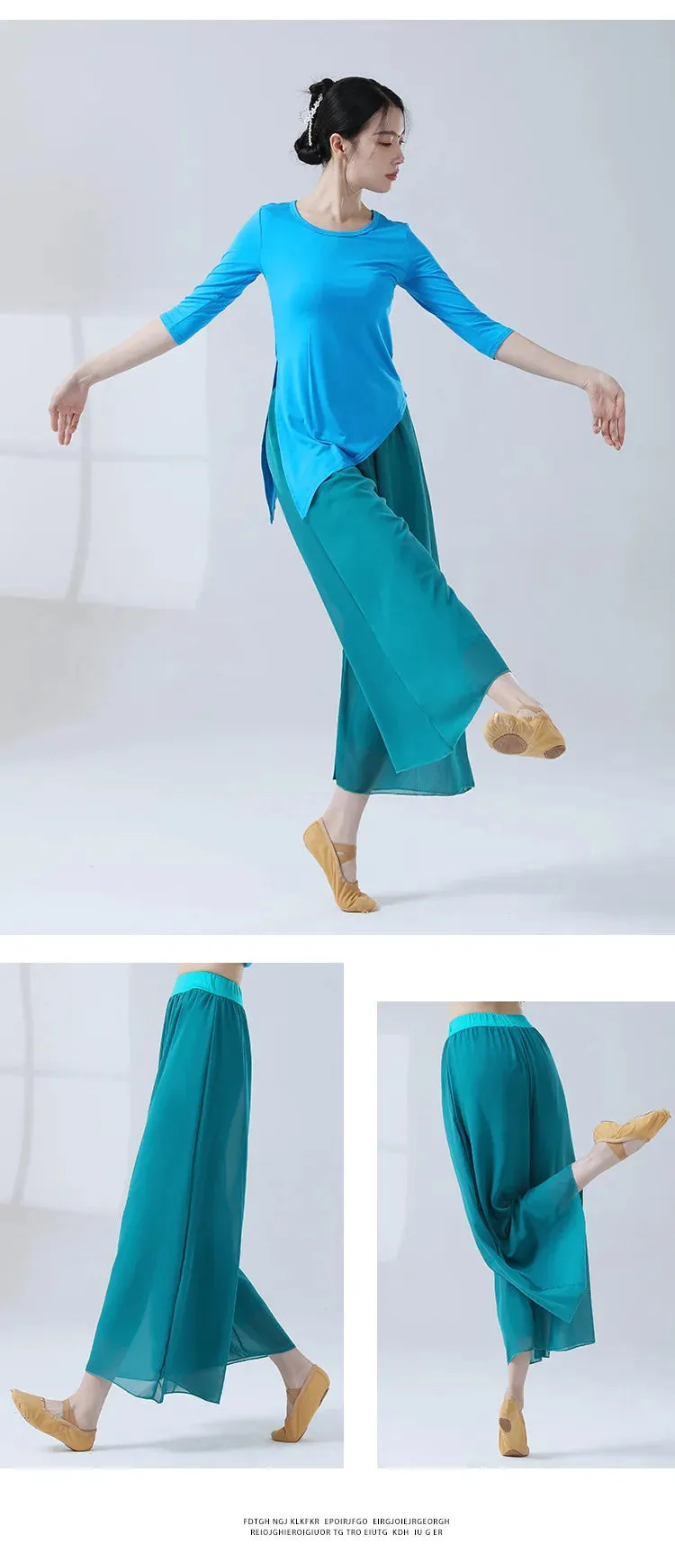 Classical Dance Chiffon Culottes Wide-Leg Pants Flowing Modern Practice Chinese Folk Dance Costume