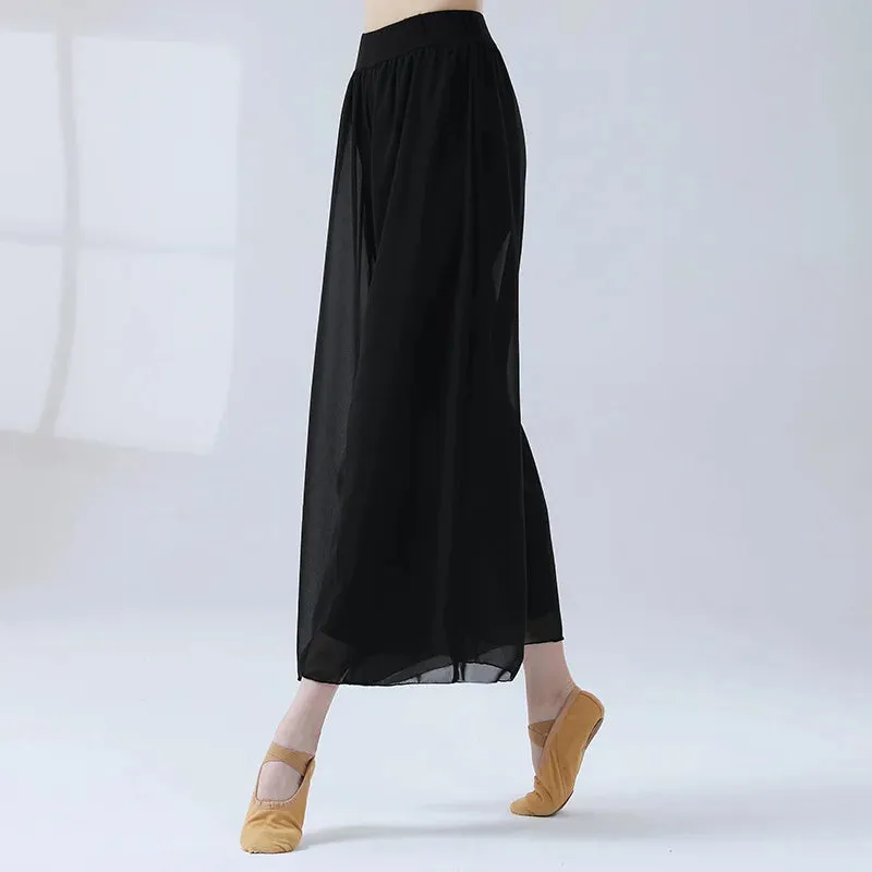 Classical Dance Chiffon Culottes Wide-Leg Pants Flowing Modern Practice Chinese Folk Dance Costume