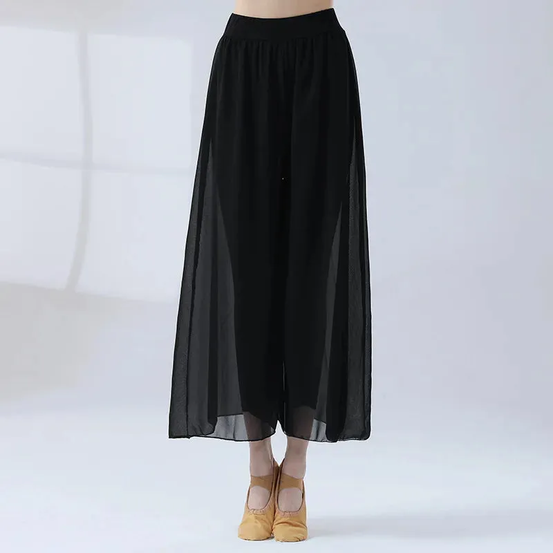 Classical Dance Chiffon Culottes Wide-Leg Pants Flowing Modern Practice Chinese Folk Dance Costume