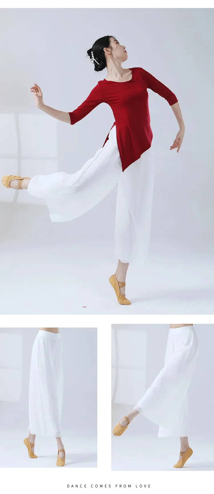 Classical Dance Chiffon Culottes Wide-Leg Pants Flowing Modern Practice Chinese Folk Dance Costume