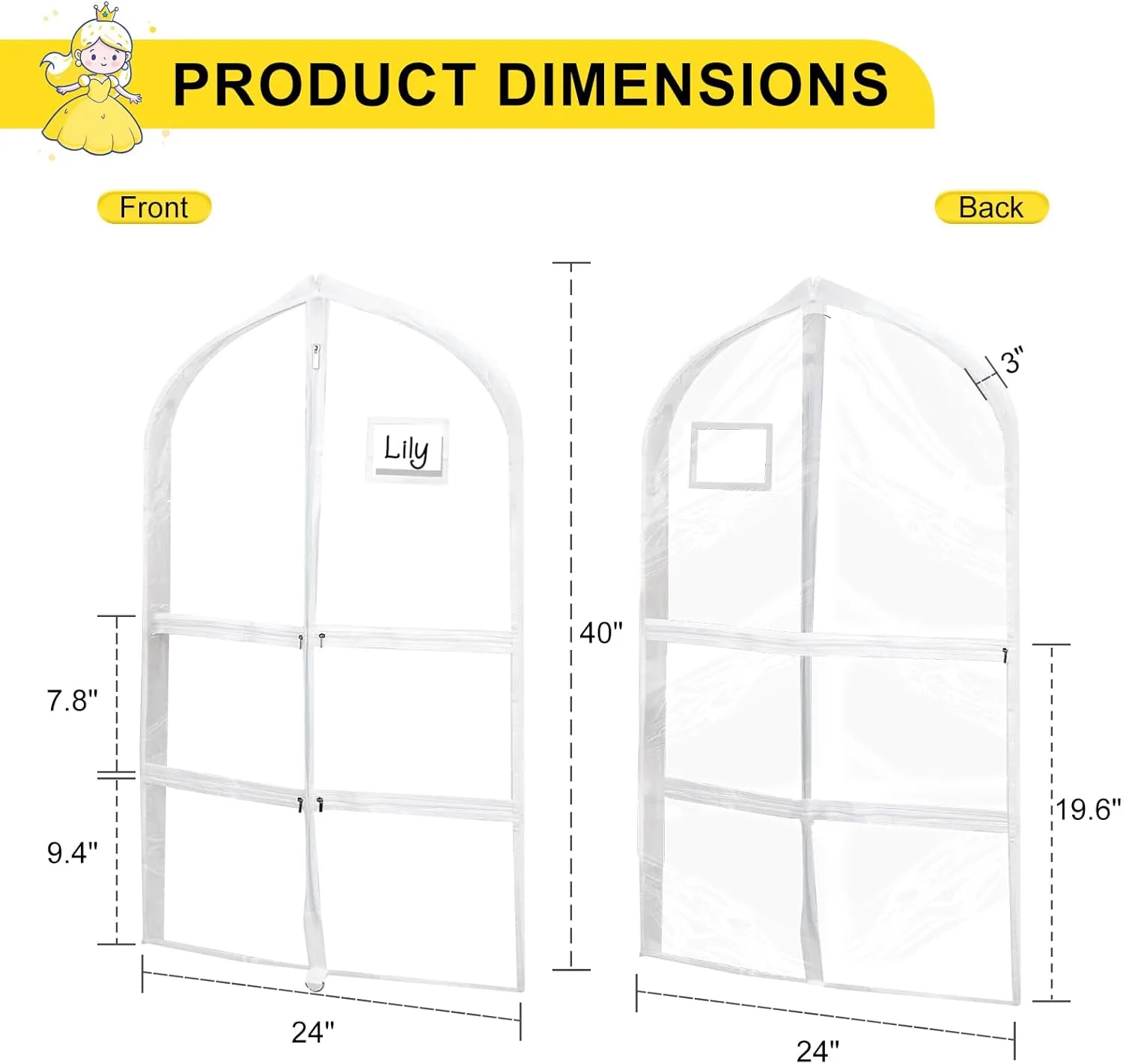 Clear Dance Garment Bags, 40" Dance Costume Bags with 5 Zipper Pockets, Kids Garment Bags for Hanging Clothes for Closet Storage, Dance Competition(6 Pack, White)