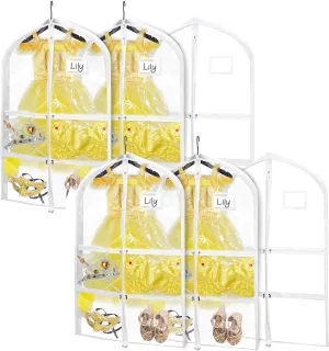Clear Dance Garment Bags, 40" Dance Costume Bags with 5 Zipper Pockets, Kids Garment Bags for Hanging Clothes for Closet Storage, Dance Competition(6 Pack, White)