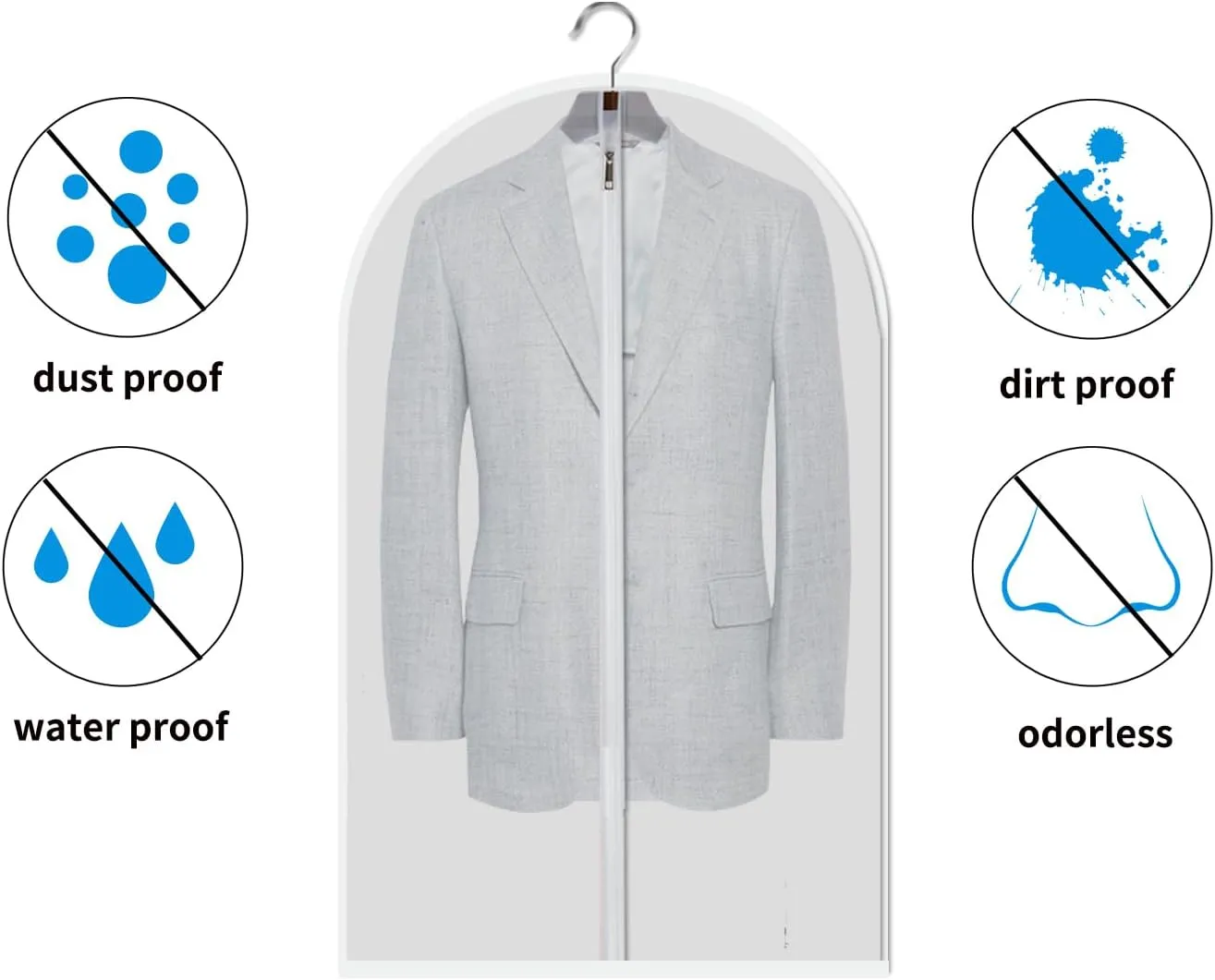 Clear Garment Bags Clothes Covers Protecting Dusts (set Of 12) For Storage Plastic Garment Bags Hanging Clothes Bags with Zipper Gown Garment Bag for Long Dresses - 24'' X 60''/12 Pack