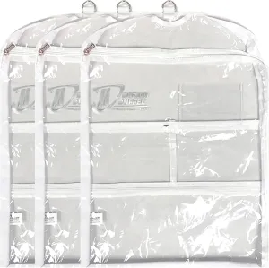 Clear Garment Bags for Dance Costumes 3-Pack, Short-Size, Side Zipper Entry, Storage Pockets for Shoes & Accessories, Size 24”x18”, Dream Duffel