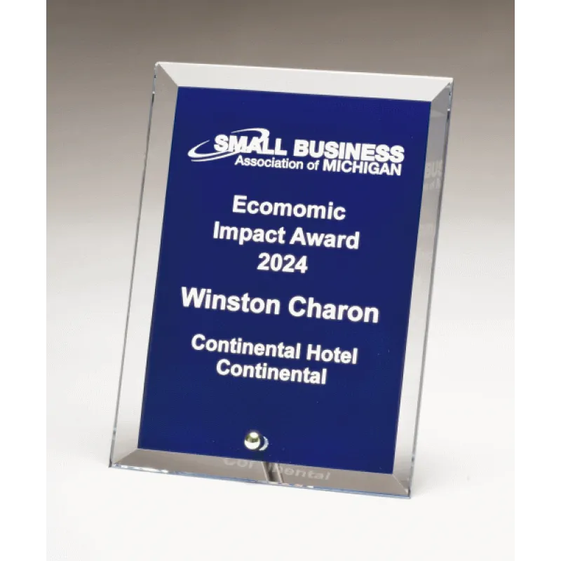Clear Glass Award with Color Painted Background Silver Plated Post