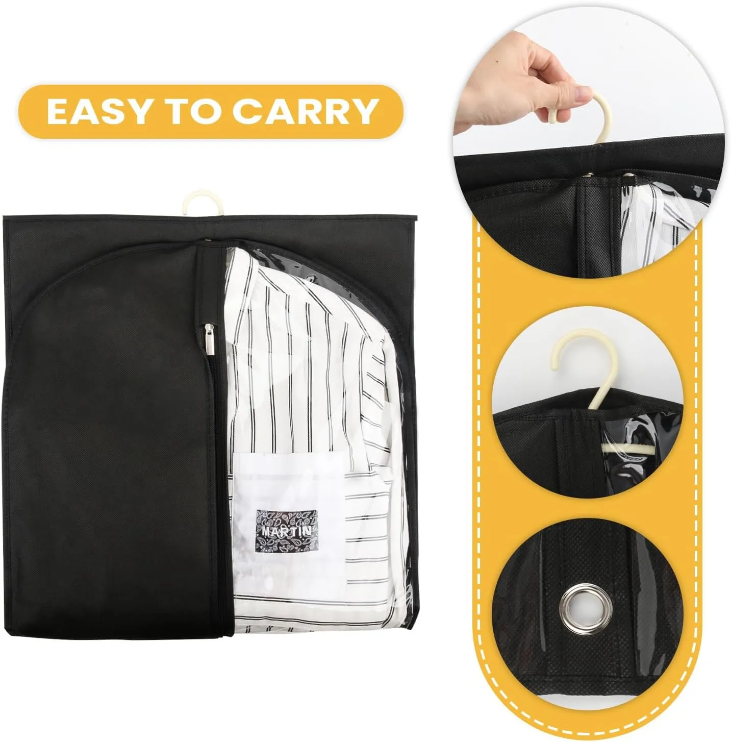 Clear Kids Dance Costume Garment Bags Foldable Travel Costume Organizer 20" x 40" Hanging Clothes for Dance Competitions with 3 Zipper Pockets（2 Pcs，Black)