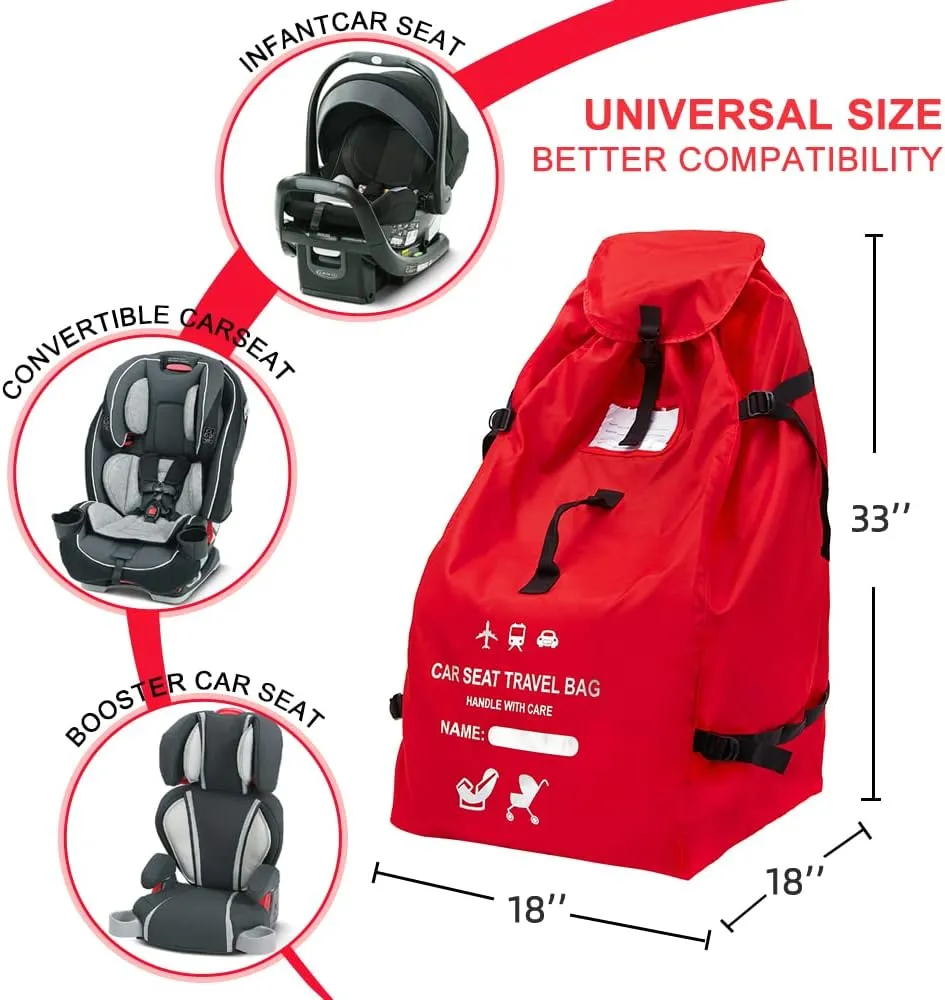 Clearworld Car Seat Travel Bag for Air Travel, Durable Gate Check Bag for Airport,Foldable Baby Stroller Travel Carry Bag, Fits Car Seats, Infant Carriers & Booster,Universal Size Red