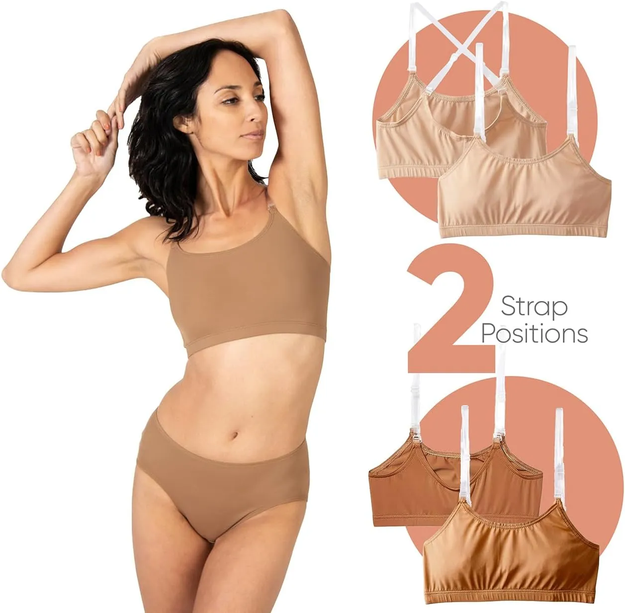 Clementine Apparel - Girls and Women Dance Bra with Clear Detachable Straps Unpadded & Seamless