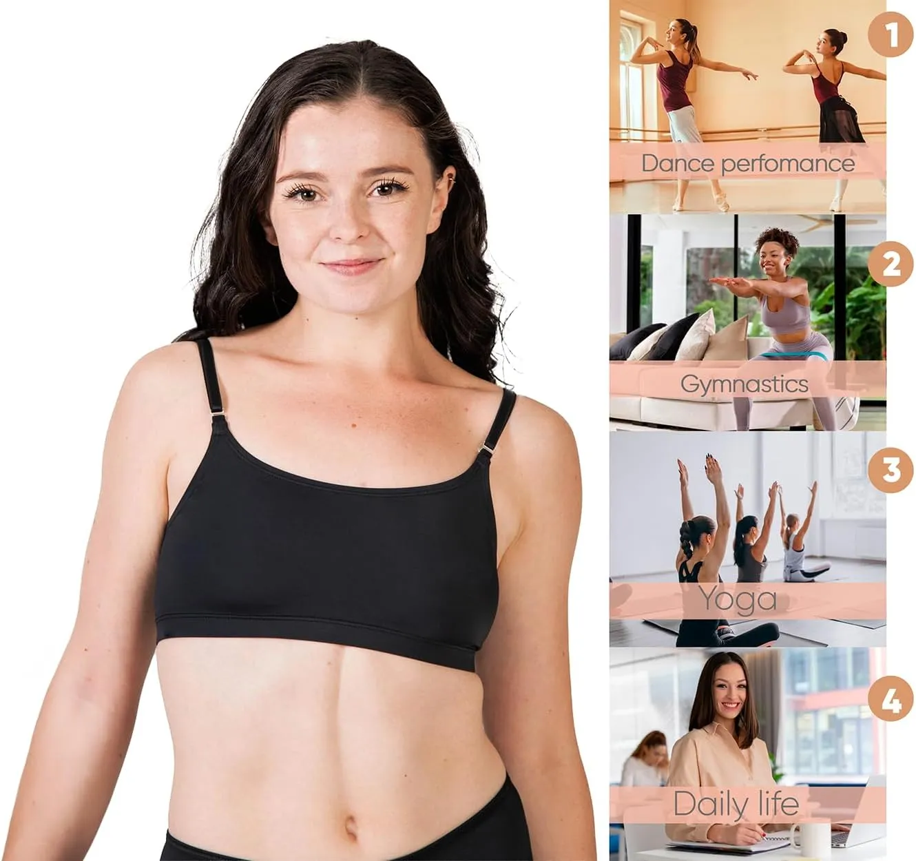 Clementine Apparel - Girls and Women Dance Bra with Clear Detachable Straps Unpadded & Seamless