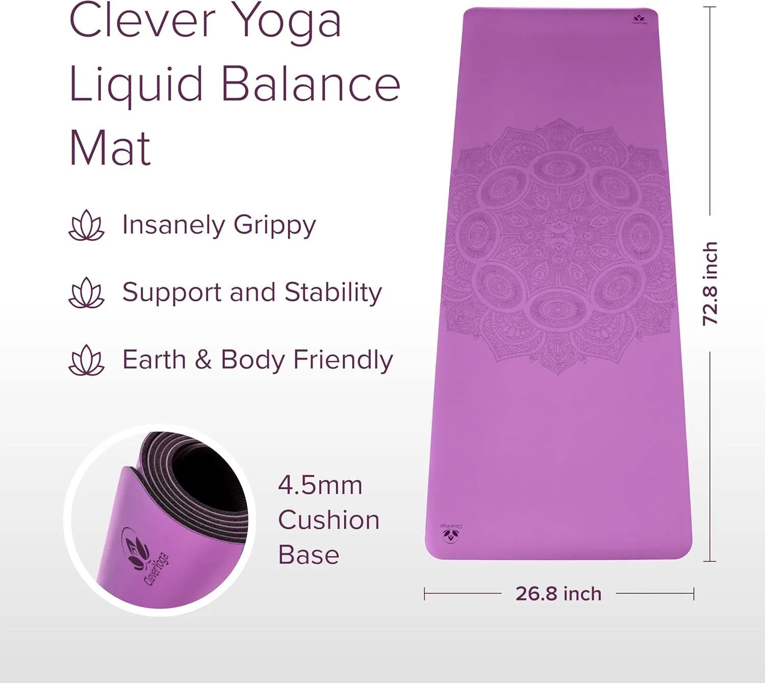 Clever Yoga Liquid Balance Thick Yoga Mat - Pro Exercise Yoga Mat with Non-Slip Surface for Home Gym, Earth-Friendly & Recyclable Pilates and Workout Pad Women & Men, 4.5 mm