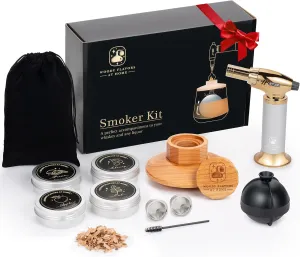 Cocktail Smoker Kit – Drink Smoker Bartender Kit with Torch, Sphere Ice Molds, Aromatic Wood Chips – Professional Bourbon Smoker Kit for Cocktails, Whiskey. Butane not Included
