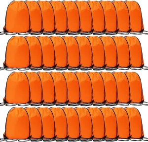 CODOBON 40 Pcs Drawstring Backpack Bulk Draw String Bags Cinch Polyester Bag for Gym Sport, Orange