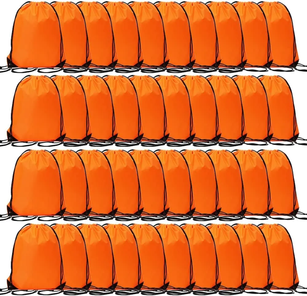 CODOBON 40 Pcs Drawstring Backpack Bulk Draw String Bags Cinch Polyester Bag for Gym Sport, Orange